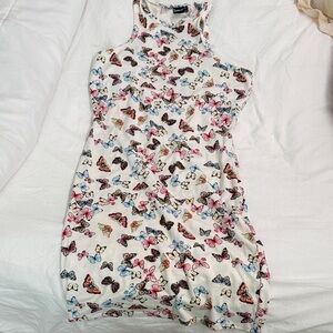 Butterfly Print Strapless Dress